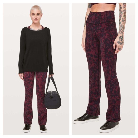 HEMMED to 29" Lululemon Groove Pant Bootcut Sz 6 Scatter Blossom Jacquard Garnet - Picture 1 of 16